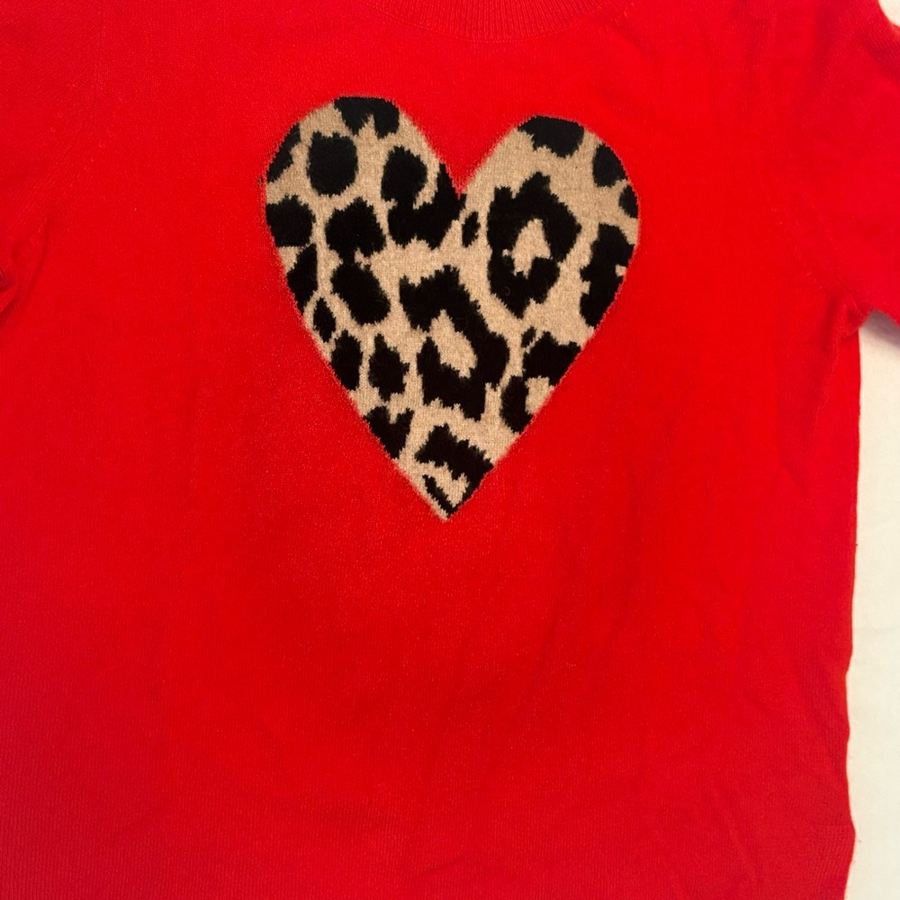 J. Crew Red and Black Short Sleeve Tee with Leopard Heart